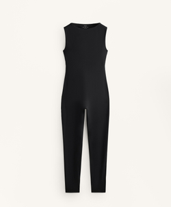 Oysho Длинный комбинезон Comfortlux с вырезом-лодочкой, черный