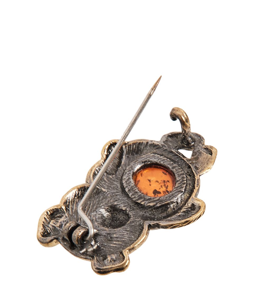 AM-2363 Брошь «Медведь» (латунь, янтарь)