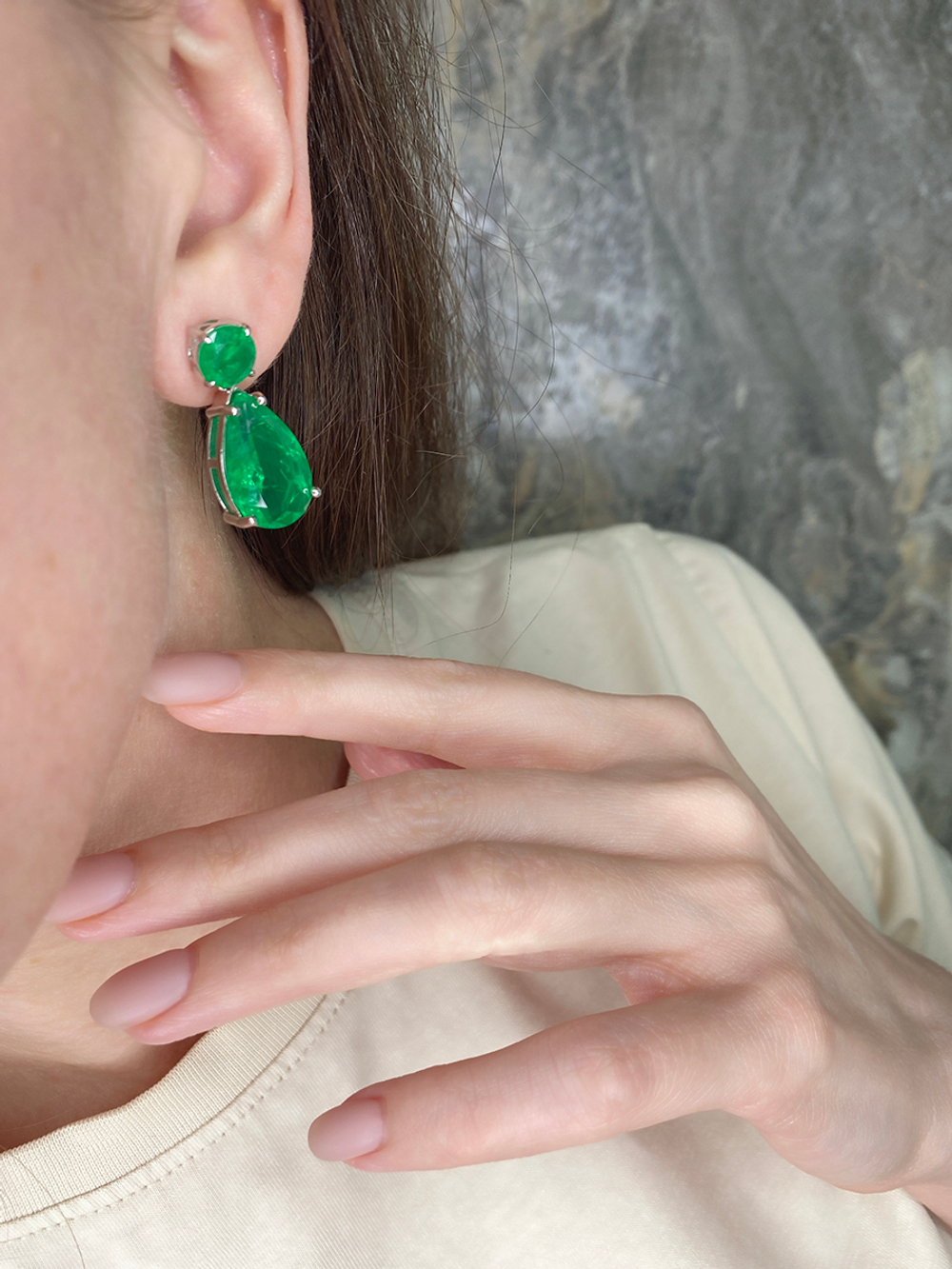 Серьги Ermolov капли изумруд