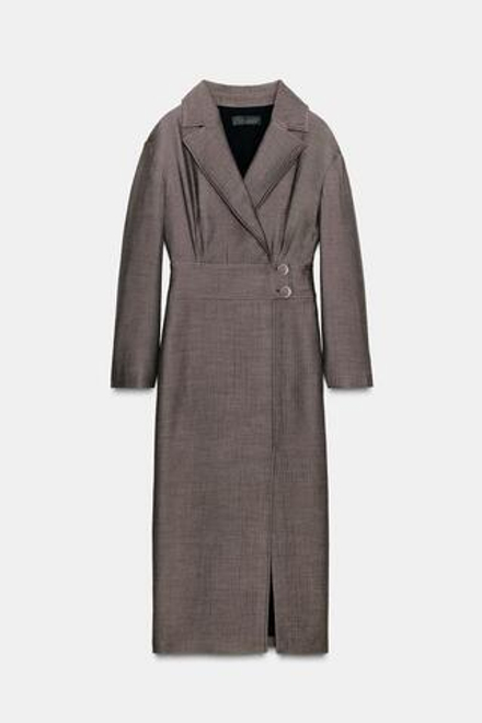 ZARA ПЛАТЬЕ МИДИ НА ЗАПÁХЕ, СЕРО-КОРИЧНЕВЫЙ