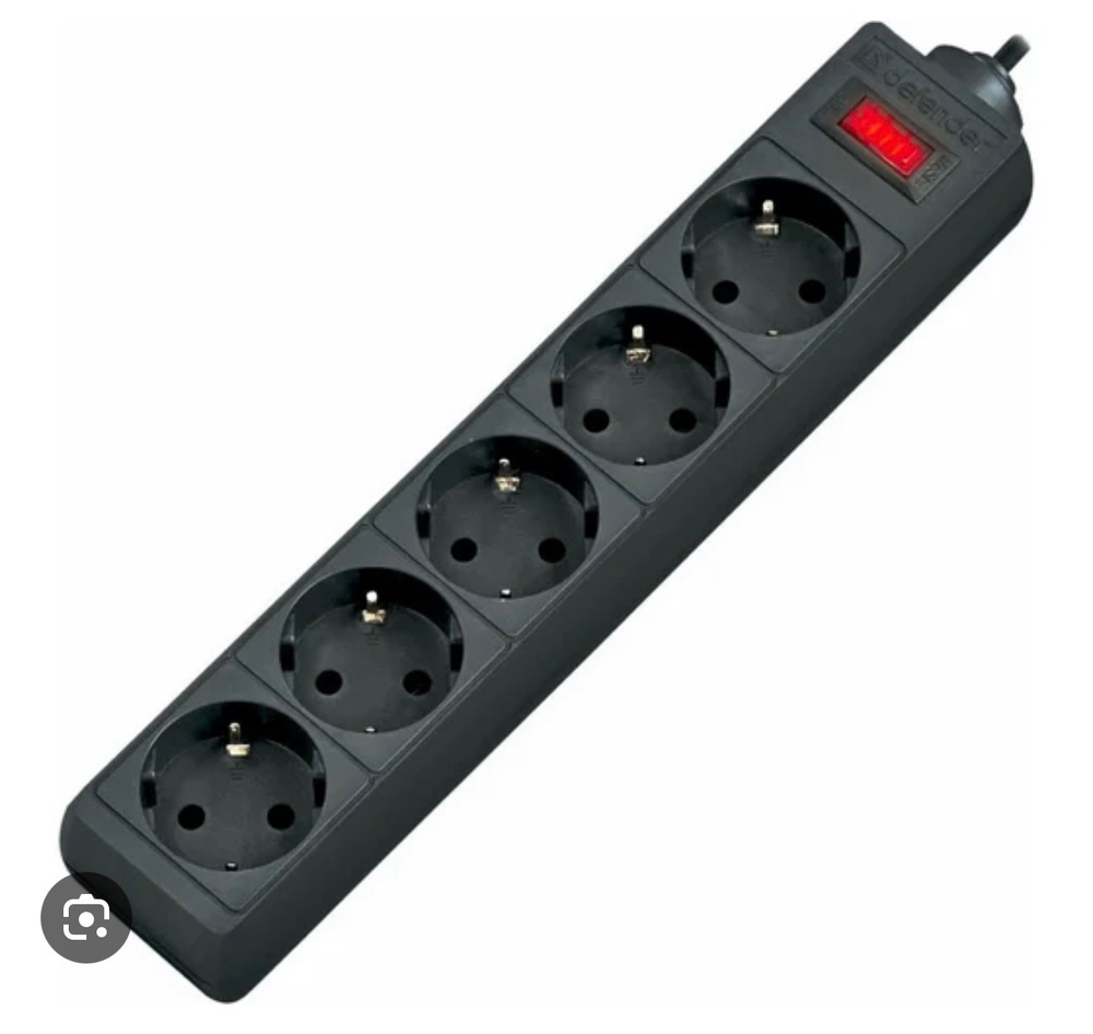 Сетевой фильтр Defender ES5, 1,8м, 5 розеток, с выключателем, цвет: чёрный