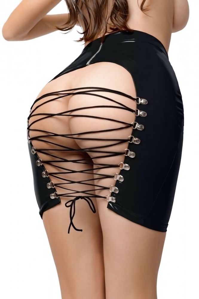 Мини-юбка Glossy Leanne из материала Wetlook, черный, S (42) (Цвет: черный)