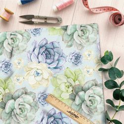 Ткань саржа акварельные суккуленты