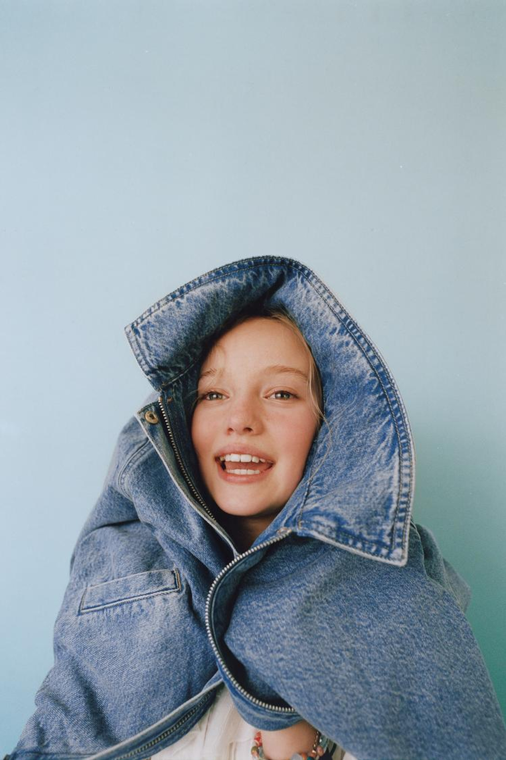 ZARA ДЖИНСОВЫЙ БОМБЕР, СИНИЙ