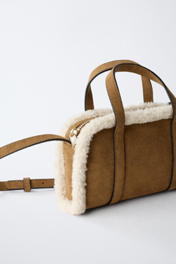 ZARA СУМКА ИЗ ОВЧИНЫ С ПЛЕЧЕВЫМ РЕМНЕМ, КОРИЧНЕВЫЙ