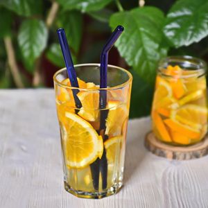 Трубочка стеклянная прямая синяя