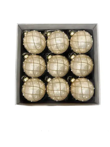 Набор винтажных стеклянных шаров Благородная нежность 80 мм., бежевый с золотом, 9 шт., Christmas DeLuxe (13136)