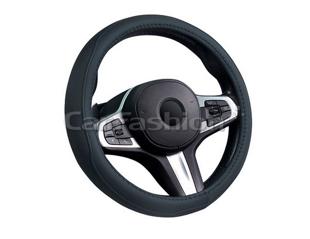 Оплетка на руль круглая CarFashion -М- «DERBY» 31629 - Экокожа - чёрный перф/шов черный