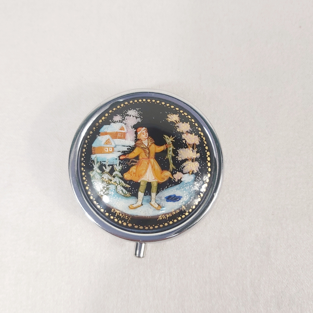 Таблетница с ручной росписью Палех "По-щучьему веленью"