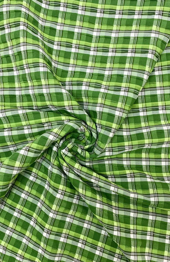 Коттон сорочка, принт клетка зеленый/салат/белый жатка NBD147