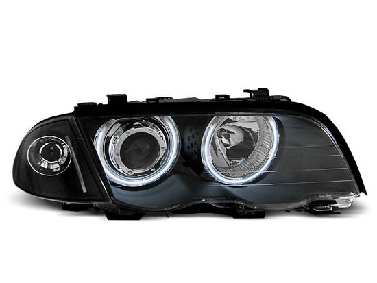Передние фары Bmw 3 E46 angel eyes ccfl black