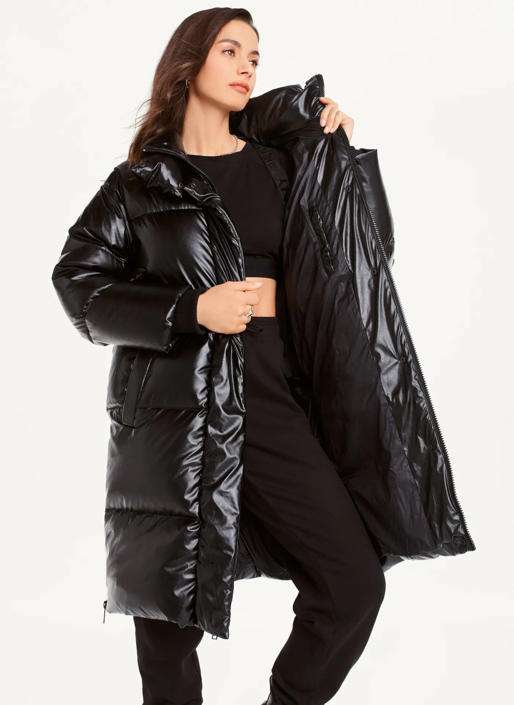 Женский пуховик DKNY Faux Leather Long