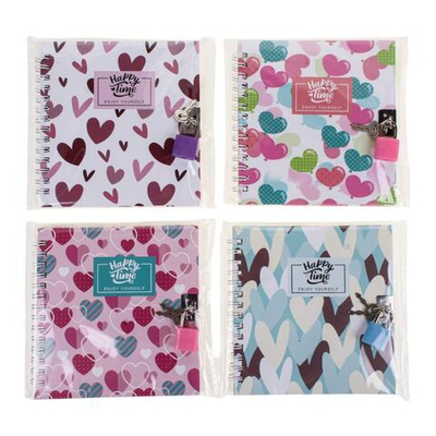 Блокнот "Сердце" на гребне, 45 л, с замочком, 4 вида микс