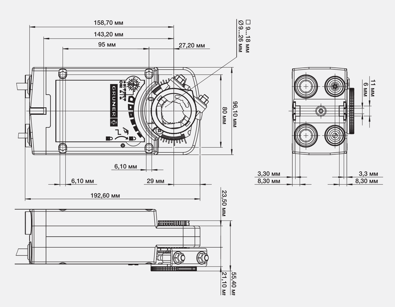 Электропривод Gruner 361-230-10 с возвратной пружиной
