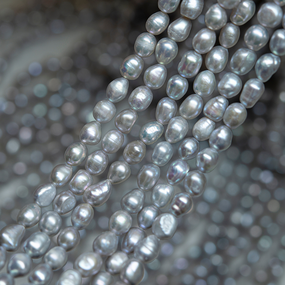 Жемчуг культивированный фриформ, серый, 7*8-9мм