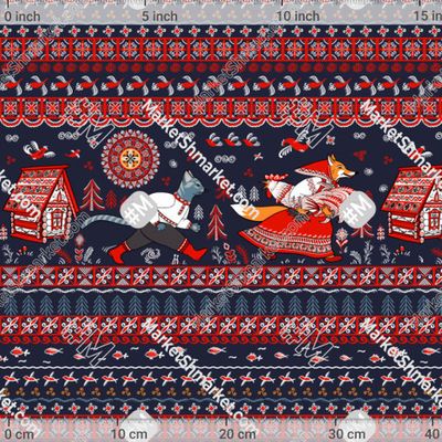 Кот, петух и лиса из сказки в стиле мезенской росписи by Irina Skaska 268 DPI