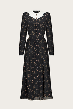 ПЛАТЬЕ ИЗ ЧЕРНОГО ШЕЛКА С ДЕКОРАТИВНОЙ МАНИШКОЙ