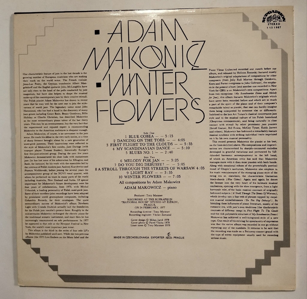 Винтажная виниловая пластинка LP Adam Makowicz Winter Flowers (Чехословакия 1978)