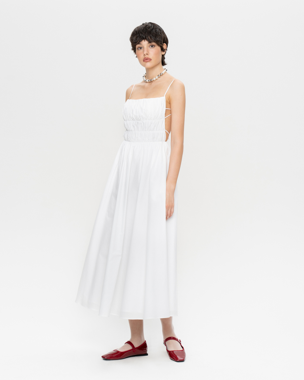 Хлопковое платье миди с открытой спиной