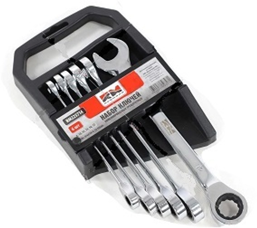 Набор ключей комб. 6 предм. трещот. /рожк.-накидн./ (RedMark)