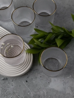 Набор стаканов 6шт с глубокими ребрами и золотой каймой