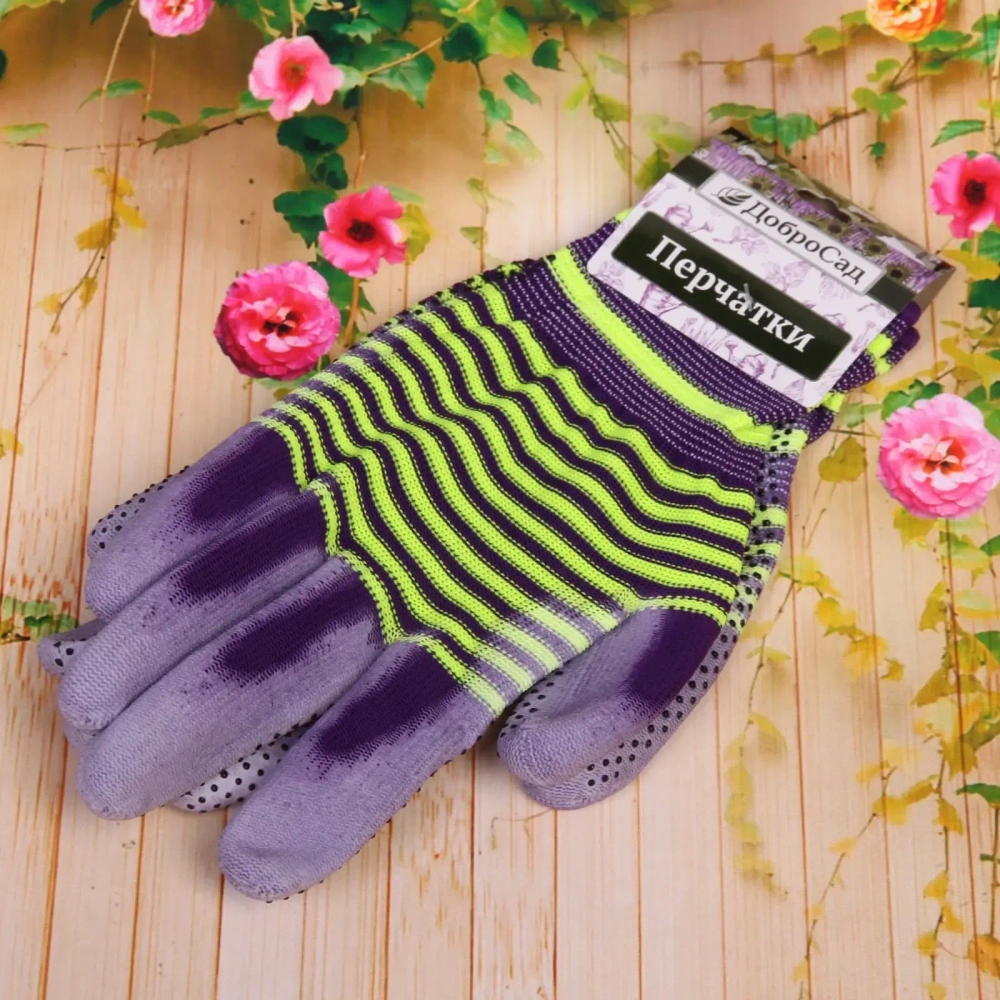 Перчатки нейлоновые «Радуга» с ПВХ покрытием полуоблитые с точкой, мультицвет 8 р-р ДоброСад