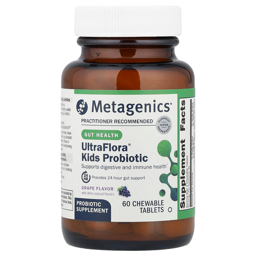 Metagenics, UltraFlora® Kids, пробиотик, виноград, 60 жевательных таблеток