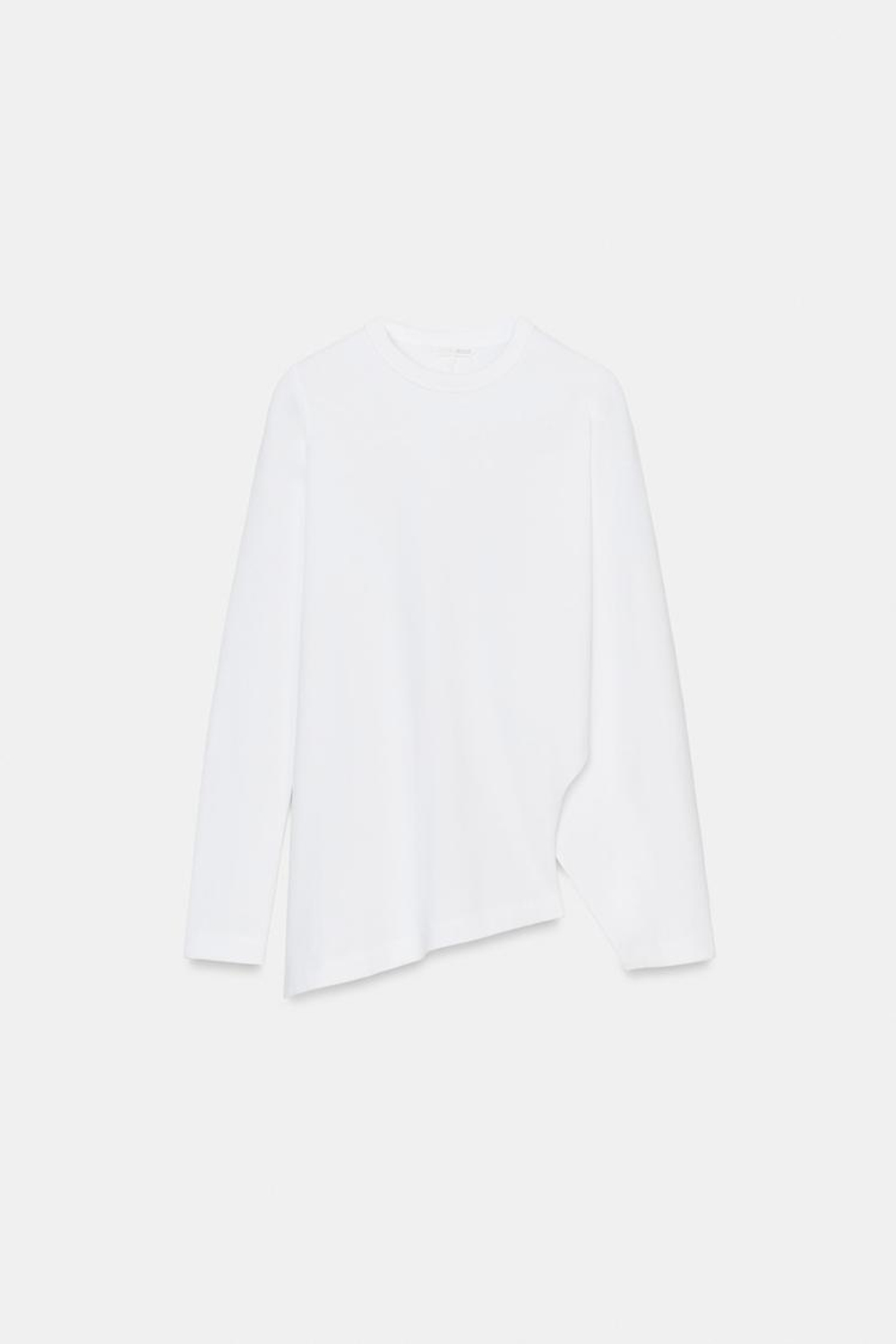 ZARA АСИММЕТРИЧНАЯ ФУТБОЛКА С ДЛИННЫМИ РУКАВАМИ, БЕЛЫЙ