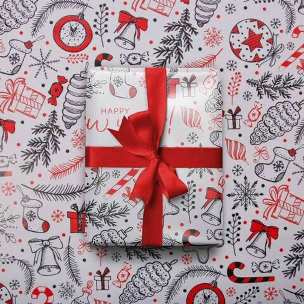 Упаковочная бумага глянцевая С Новым годом / Happy New Year 0,7*1 м.