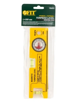 FIT Уровень строительный магнитный 20 см 3 глазка с угломером для работы в ограниченном пространстве