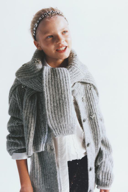 ZARA КАРДИГАН С ПУГОВИЦАМИ И СТРАЗАМИ, ЖЕМЧУЖНО-СЕРЫЙ