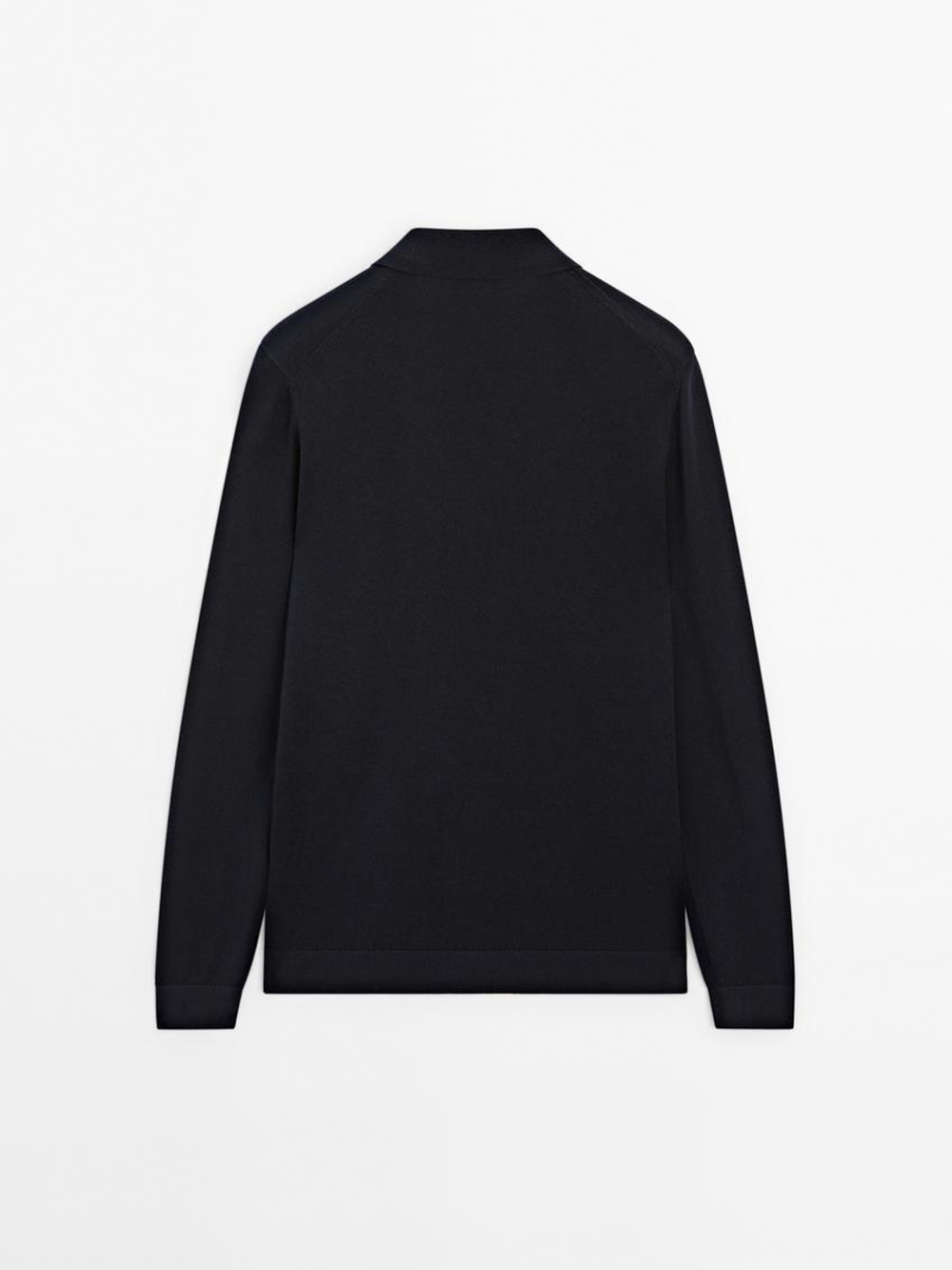 Massimo Dutti Свитер поло с молнией, темно-синий