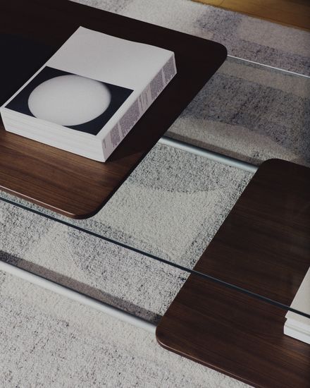 Журнальный столик Tarsel из закаленного стекла с подносом из орехового шпона