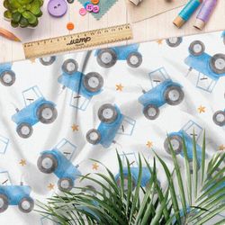 Ткань шифон синий трактор