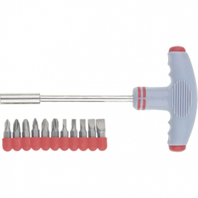 Отвертка с Т-образной эргономичной ручкой и набором бит, 11 шт, Matriх, 11567