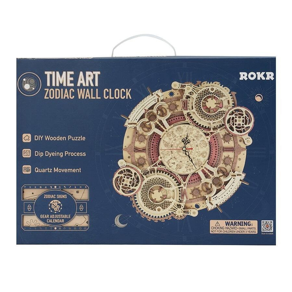 Настенные кварцевые часы с календарём Zodiac Wall Clock (Зодиак) от ROKR - Деревянный конструктор, сборная механическая модель, 3D пазл