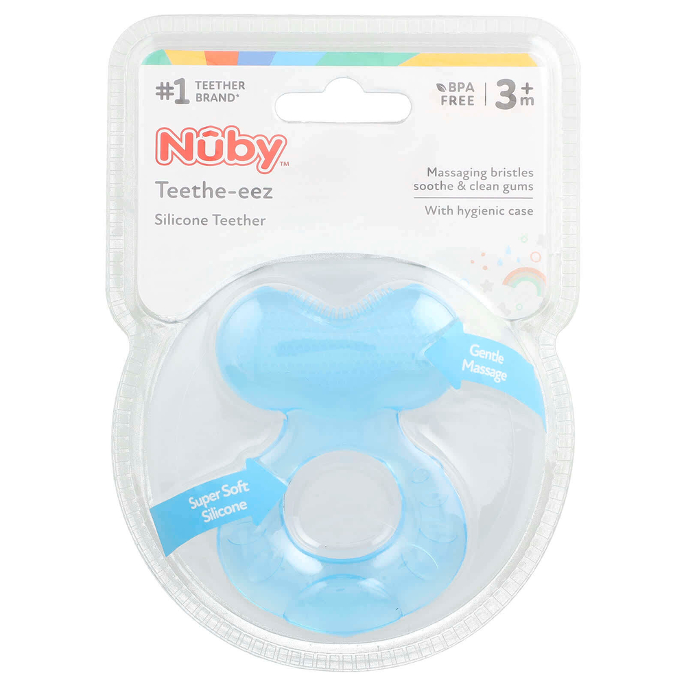 Nuby, Teethe-eez, силиконовый прорезыватель, для детей от 3 месяцев, синий, 1 штука