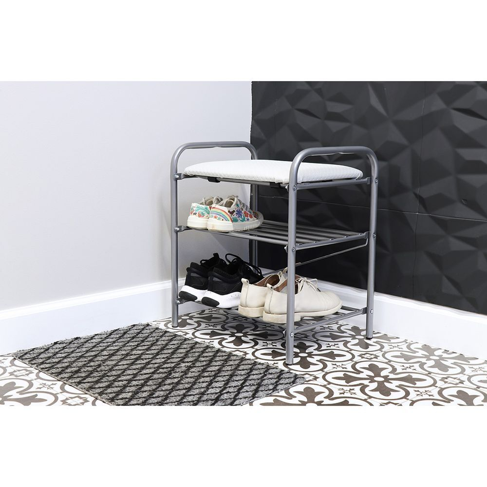 Полка для обуви, мет-л, 3 секц, 44х33х50 см, с сиден, сер, Nika, Б1/С