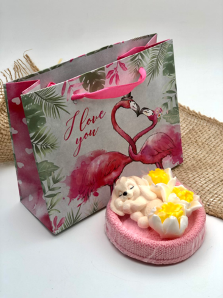 Комплект «Зайчик весенний, роуз в пакете I love you”