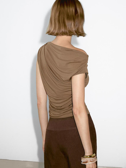 Massimo Dutti Топ асимметричного кроя с драпировкой, болотно-зеленый