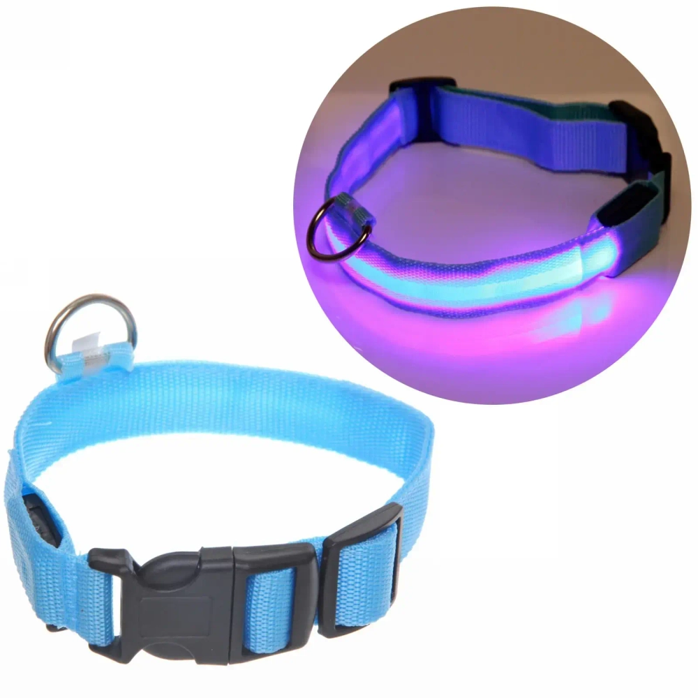 Ошейник с подсветкой и кольцом для жетона для средних пород собак «Бро видно», цвет голубой, размер M - 2,5*50см (лейбл)✦
