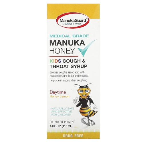 ManukaGuard, Manuka Honey, детский сироп от кашля и горла, дневной, с медом и лимоном, 118 мл (4 жидк. унц.)