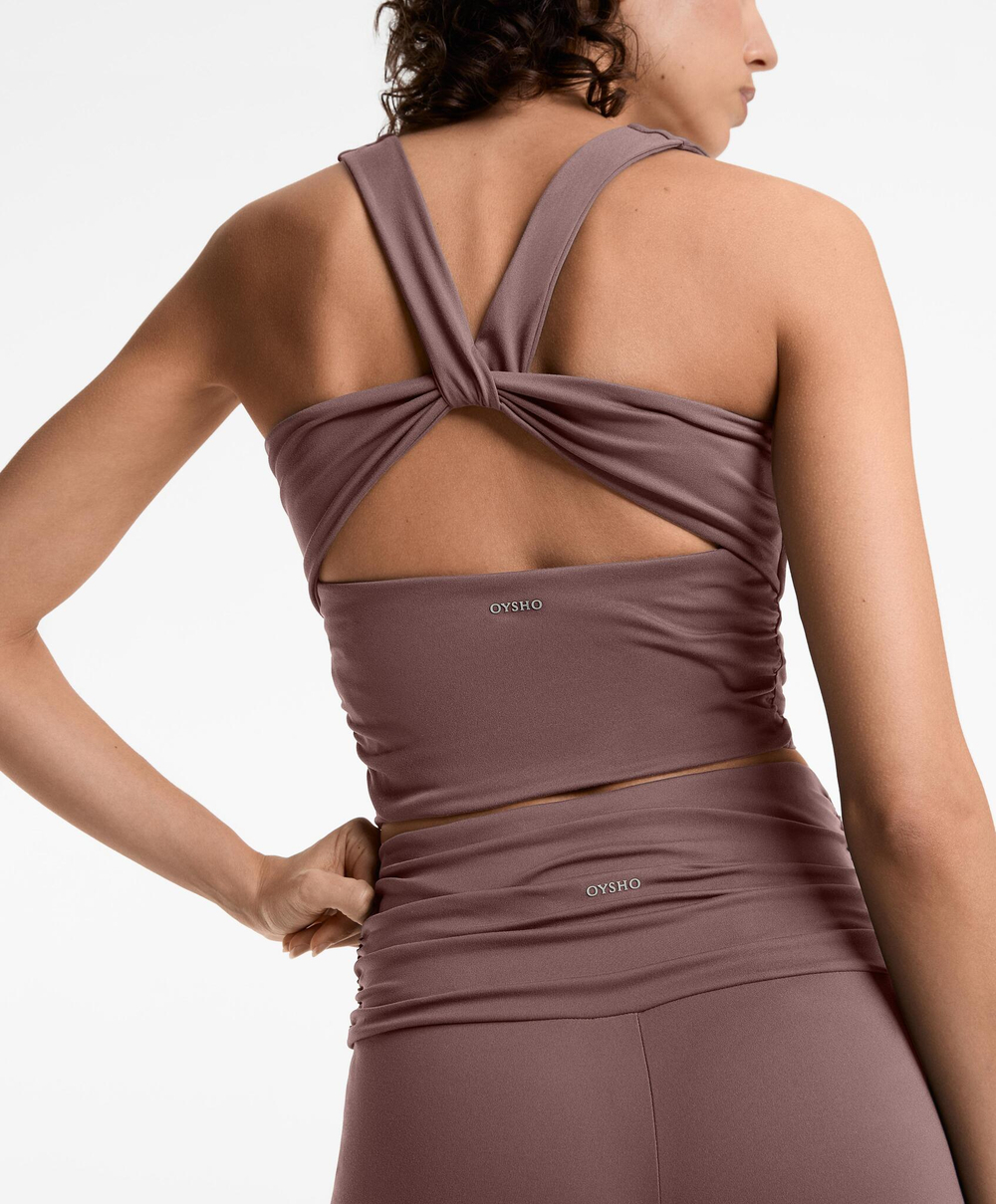 Oysho Майка Comfortlux со скрещенной спиной, серо-лиловый