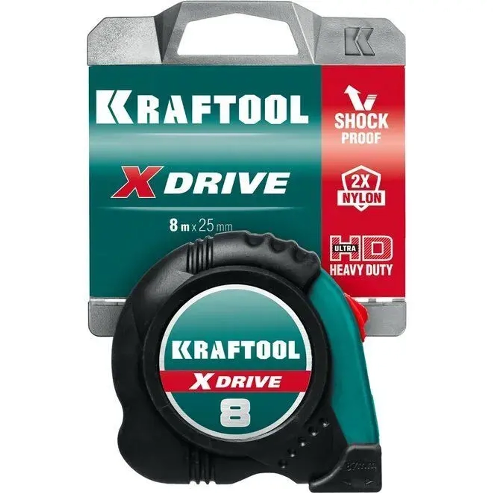 Рулетка 8 м / 25 мм строительная измерительная KRAFTOOL X-Drive рулетка с ударостойким обрезиненным корпусом