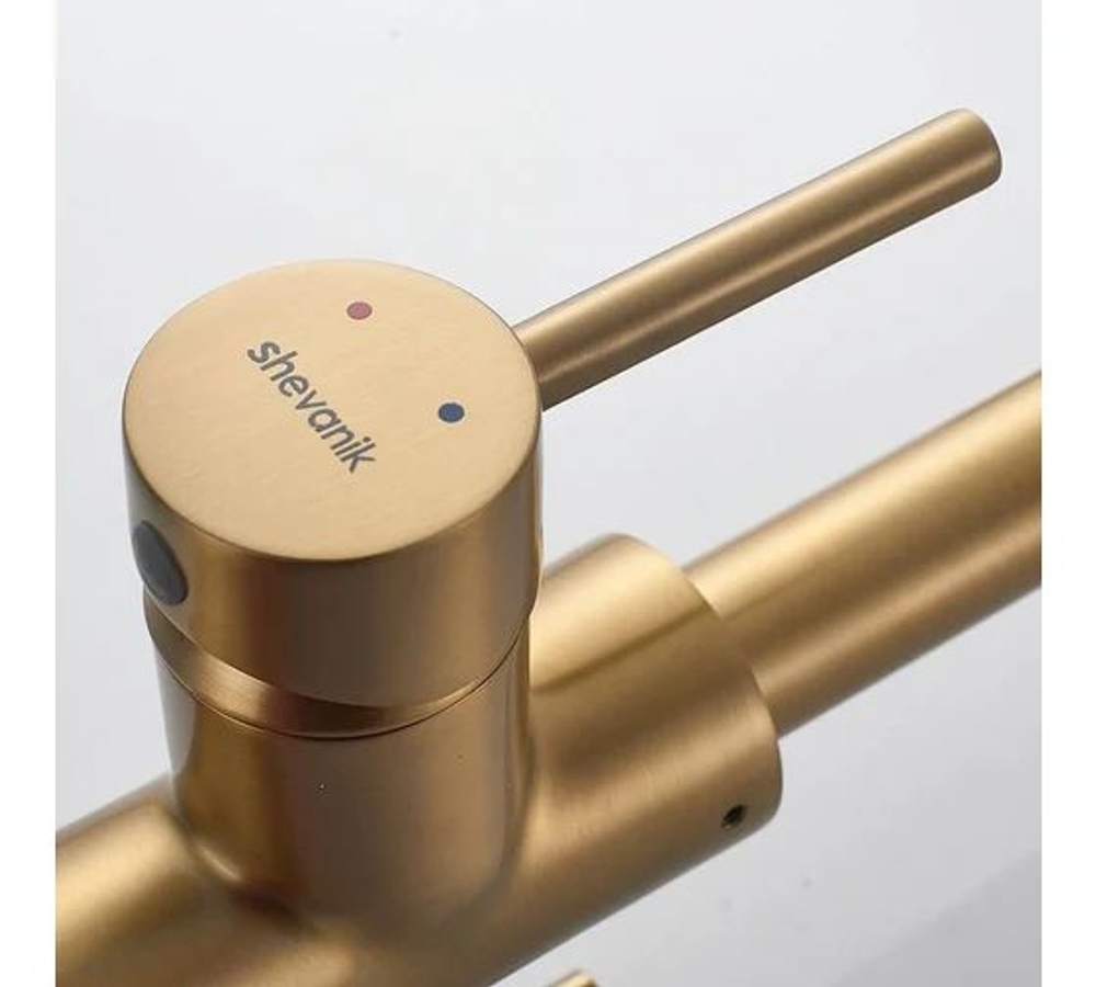 Смеситель для кухни с подключением фильтра питьевой воды, золотой сатин, Shevanik S128G