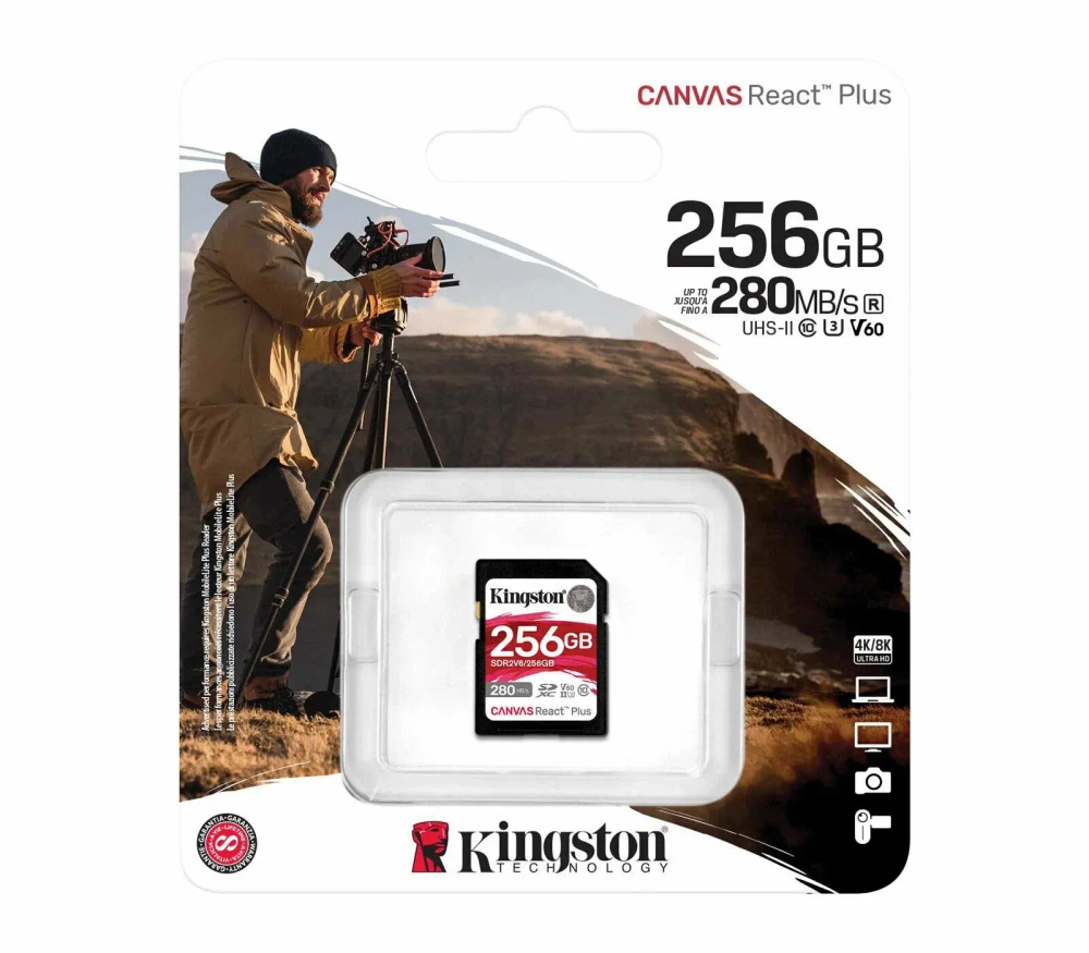 SDXC 256GB Kingston Canvas React Plus V60 UHS-II Class U3 150/280Mb/s