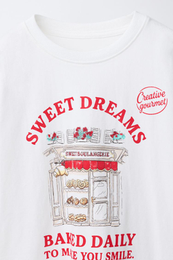 ZARA ФУТБОЛКА С ПРИНТОМ, БЕЛЫЙ