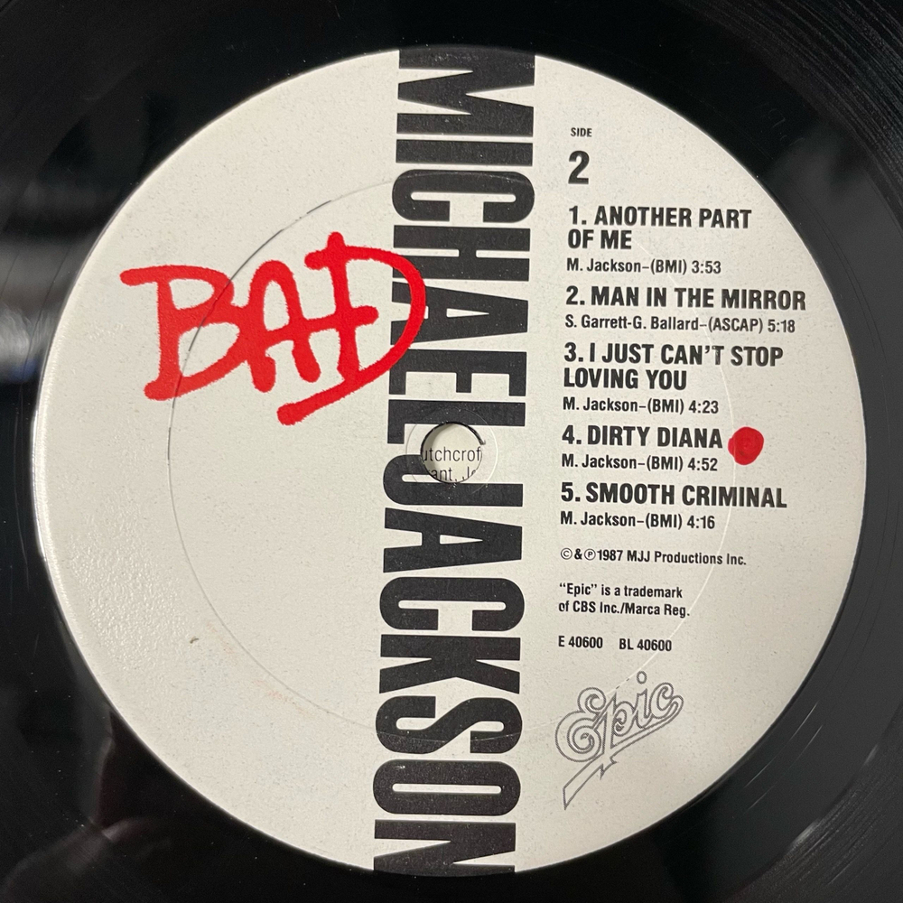 Винтажная виниловая пластинка LP Michael Jackson Bad (США 1987)