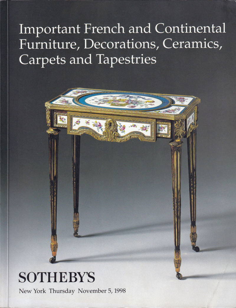 Каталог аукциона Sotheby's, Нью-Йорк, Французская и европейская мебель, декоративное искусство, керамика, ковры и гобелены от 5 ноября 1998 года