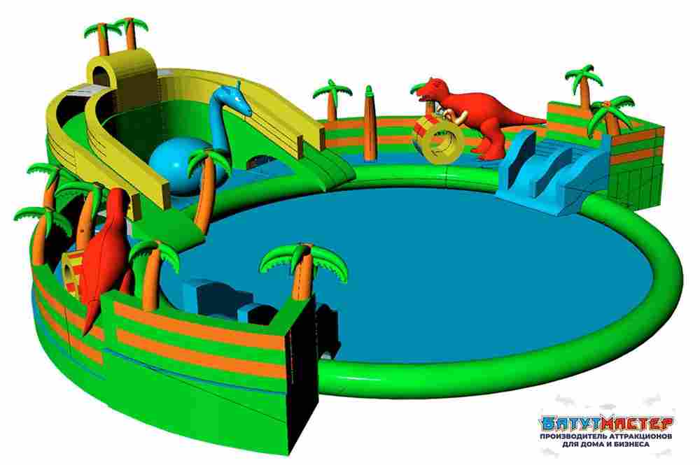 Надувной аквапарк с бассейном и горками «Дино Парк», 19,67×19,67×5,68 м